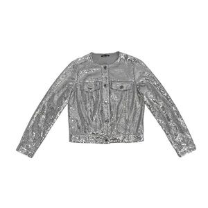 Fashion Nova Star Chaser Silver Sequin Long Sleeve Jacket Size Small Women’s